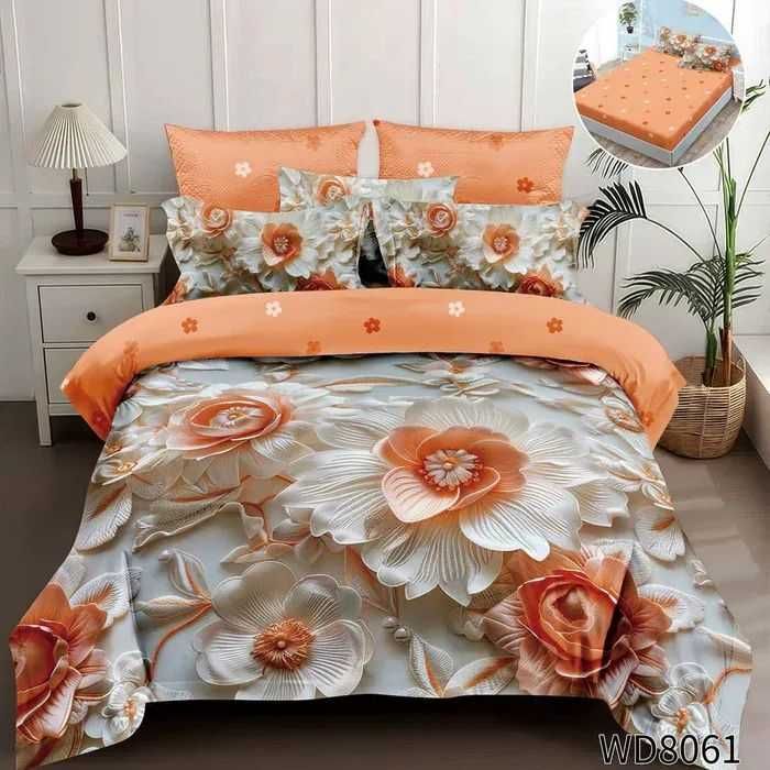 Флорален комплект с ластик, 100% памук 1 бр. х плик за завивка 200 x 230 cm 1 бр. х долен чаршаф с ластик 180 х 200 cm + 25 cm 2 бр.  калъфки 55 x 80