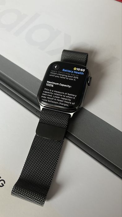 Apple Watch Seria 7 Stainless Steel/45 mm /Black/100% baterie, 10/10