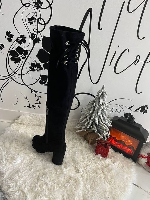 Cizme dama inalte din piele întoarsă