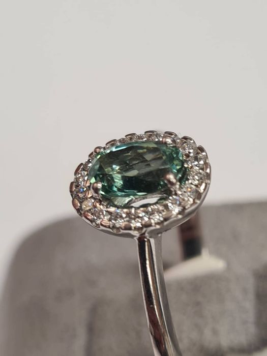Inel din aur alb 14k, cu turmalin natural si diamante naturale, IAU803