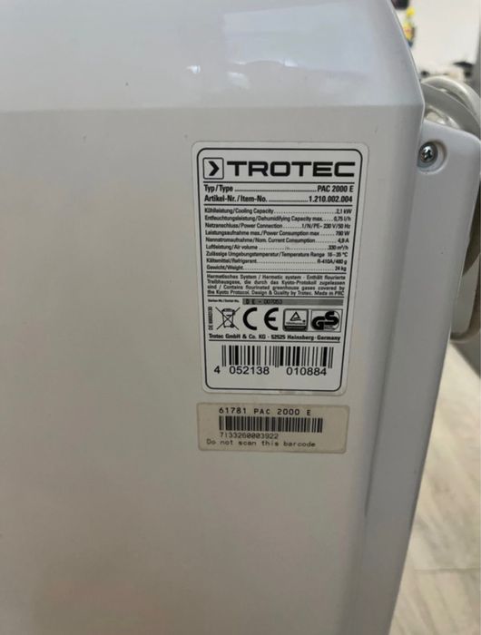 Aparat de aer conditionat portabil TROTEC PAC 2010 E 7200 BTU