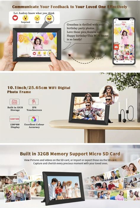 Smart Цифрова фоторамка WiFi 10,1-инчова 1280x800 IPSHD сензорен екран