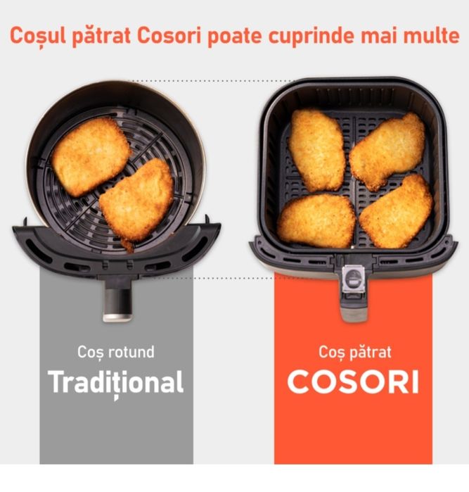 Friteuza cu aer cald  Cosori Air Fryer, Ecran digital, 11 functii de gatire presetate, 1 Grilaj pentru frigarui & 5 Frigarui,  5.5 litri, 1700W