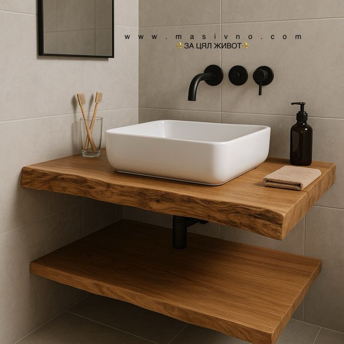 Дървен плот за баня | Плот за умивалник от естествено дърво