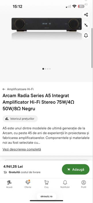 Amplificator audio Hi-Fi Stereo Arcam Radia Series A5 Integrat 350W