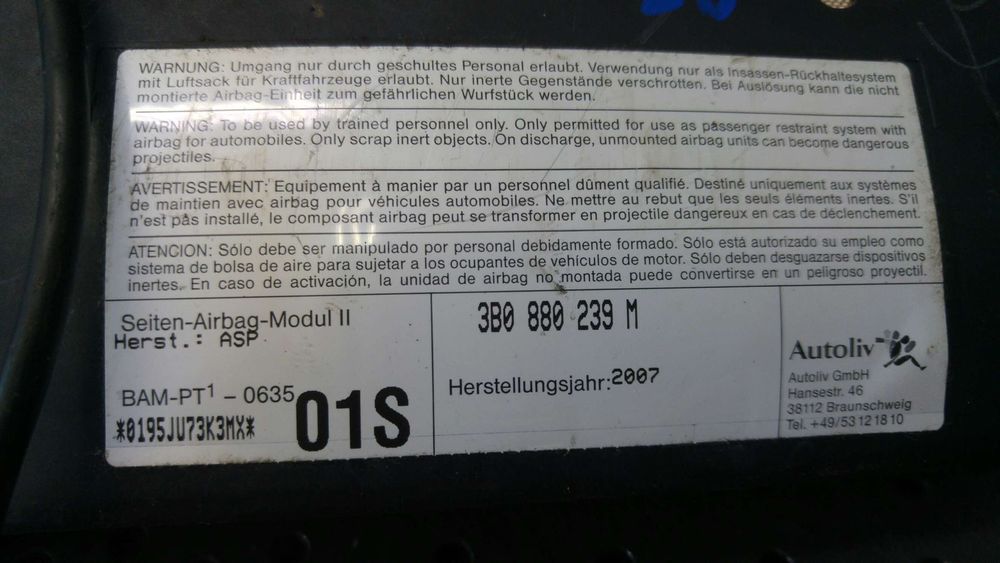 Airbag scaun stanga fata skoda superb 1 3u4 3b0880239m