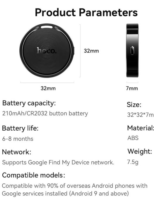 Hoco GPS Treker-AirTag Android va Iphone uchun