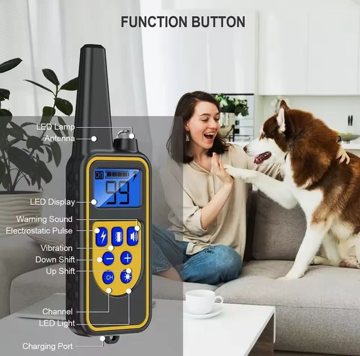 Zgarda electrica pentru dresaj, zgarda vibrații sunet soc și lanterna