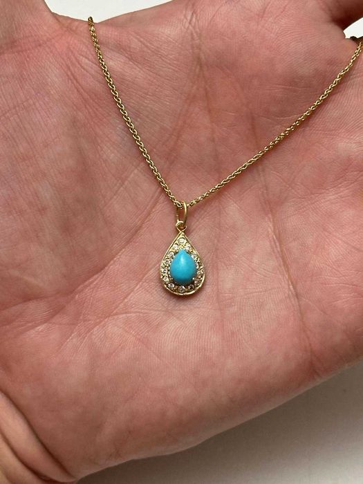 LANT lung + PANDANTIV AUR 14K + Turquoise - Vintage - 4.4g - 445lei/gr