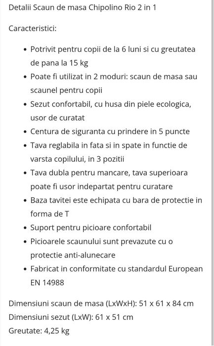 Scaun de masa Chipolino Rio 2in1