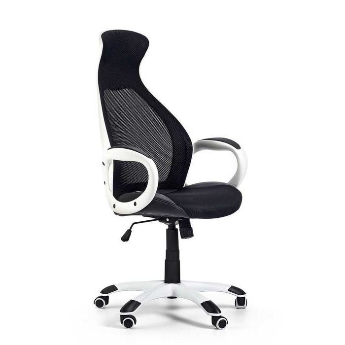 Работен стол Mistik Black, дамаска и меш, черно и бяло, с механизъм