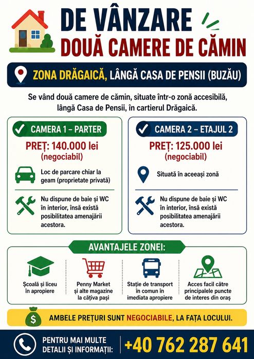 Camera camin, garsoniera parter