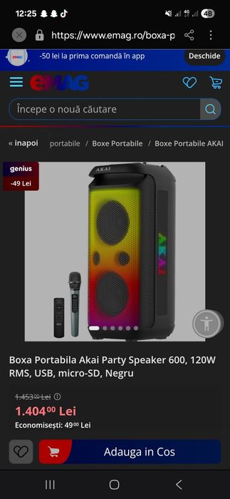 Boxă Portabilă AKAI Party Speaker 600 – 120W RMS | Aproape nouă