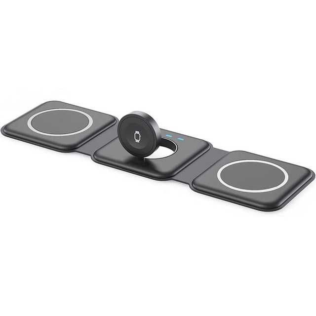 Încărcător wireless MagSafe 3 în 1 pliabil 15W - negru