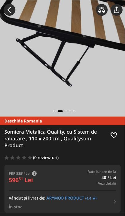 Somiera -  110 * 200 (cu amortizoare si balamale incluse)