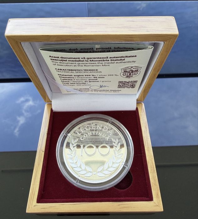 Medalie Lingou Moneda Aniversare Rapid Bucuresti-100 Ani 47 Grame 999% Ag Argint