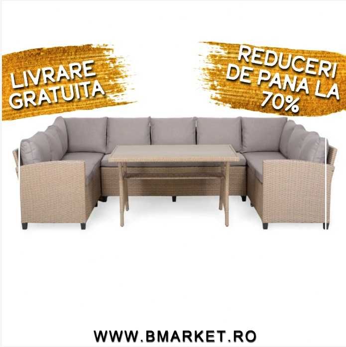 Set mobilier gradina/terasa cu perne canapea/coltar si masa Natur