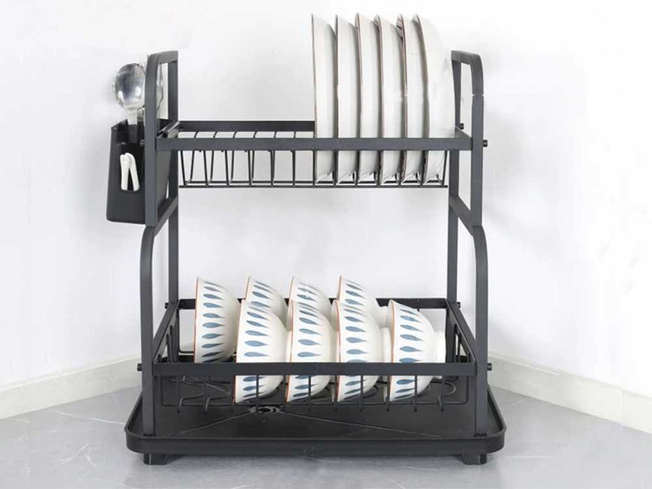 Сушилник за чинии на 2 нива с улей за мивка черен