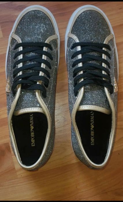 Emporio Armani Women's Black and Gold Trainers