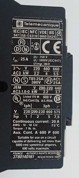 Контактори Telemecanique LC1-D09-10  работещи / тествани /