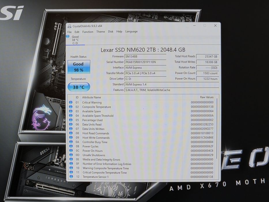 SSD NM620 M.2 2280, 2TB PCI Express Gen 3 x4 3D TLC NAND NVMe,98% Viata