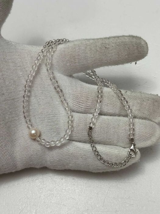 COLIER CRISTAL STANCA + PERLA + ARGINT 925 - 50cm - Margele - Vintage