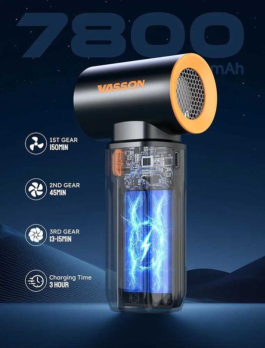 Чисто нов Метален Турбо Джет Фен VASSON 260 000 RPM, Безчетков ...