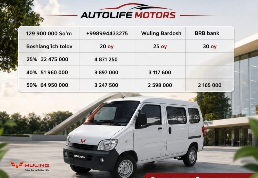WULING BARDOSH 1.2 mudatli to'lov 0% damas