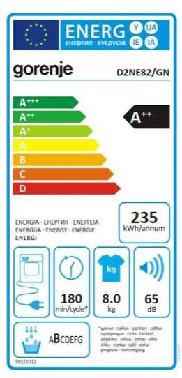 Uscator de Rufe GORENJE D2NE82/GN, Pompa de Caldura, 8 kg, 16 Programe, Clasa A++, Alb