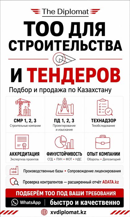 Продам ТОО 1 категорий смр Алматы тендер ТОО