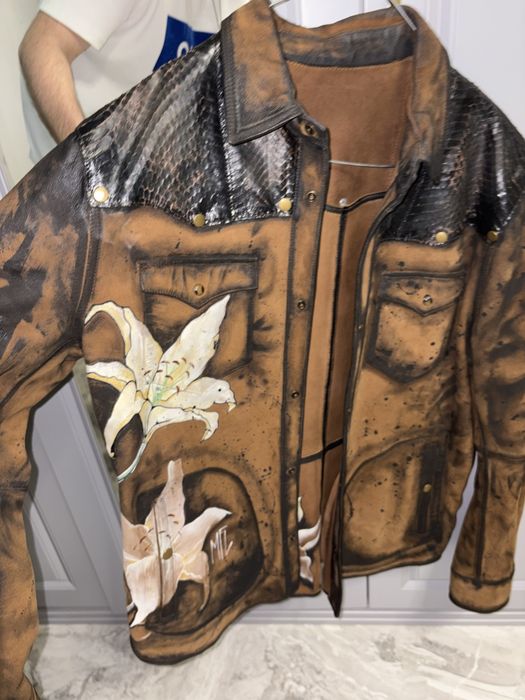 Geaca Massimo Dutti barbati XL dar merge L unic premium rara ediție limitată piele sarpe piton! pictată manual atelier specializat iasi centru500 euro
