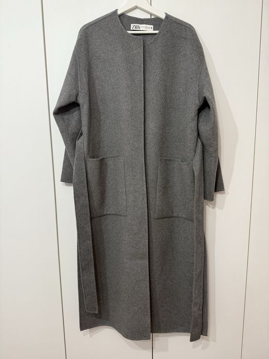 Дамско дълго сиво вълнено палто Zara