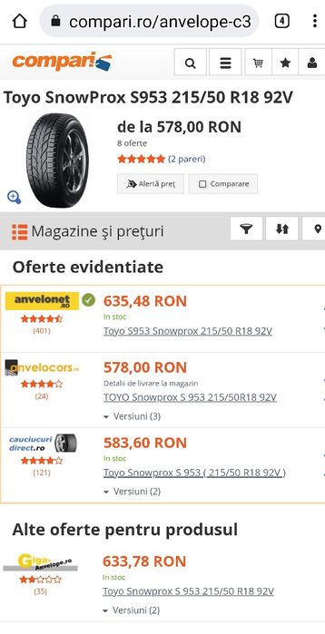 Cauciucuri Anvelope de iarnă 215 50 R18 M+S Toyo Japan 7 mm