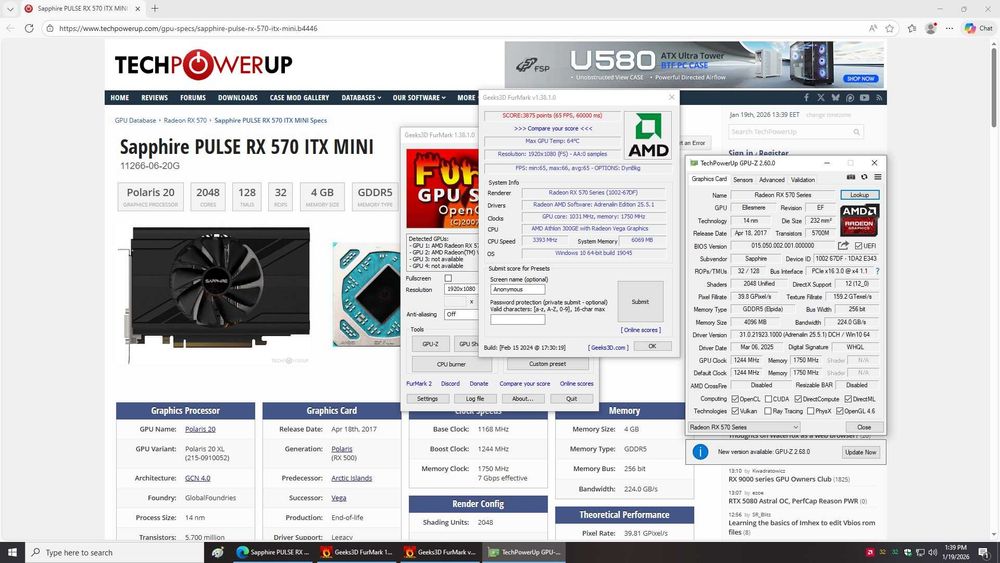 Placa video gaming Sapphire  RX 570 cu 4 GB model ITX