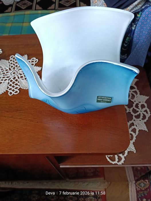 Set Vaza decorativa cu tavita din sticla, lucrat manual Topescu