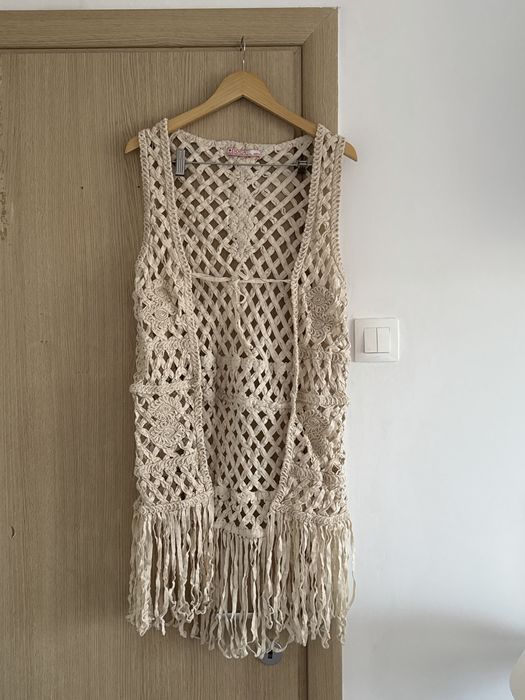 Vesta din macrame (material bumbac), cu ochiuri mari