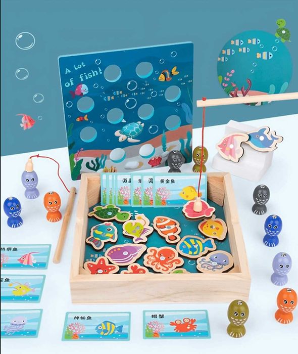 Дървен магнитен риболов 2в1 ТОП МОДЕЛ / дървени играчки