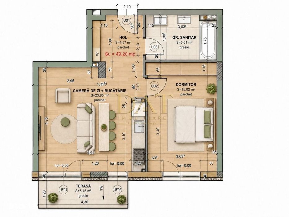 O% COMISION | Apartament generos cu 1 cameră | Terra Gardens