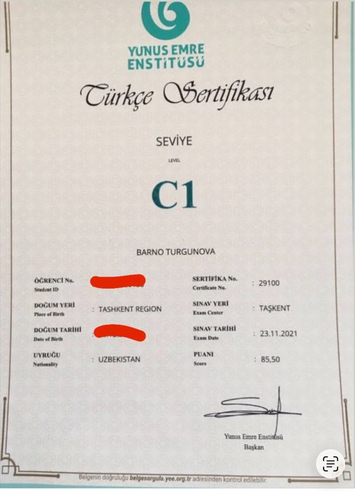 Преподаватель турецкого языка (турк тили)