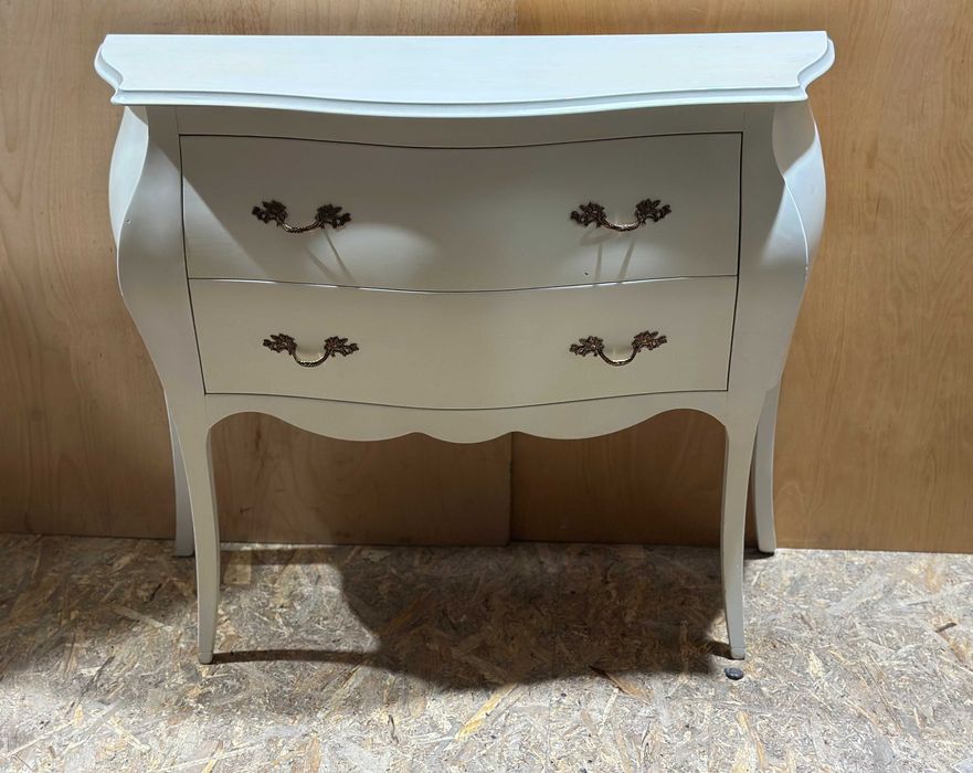 Comoda Vintage Alba din lemn cu 2 sertare; Comoda Stil Baroc