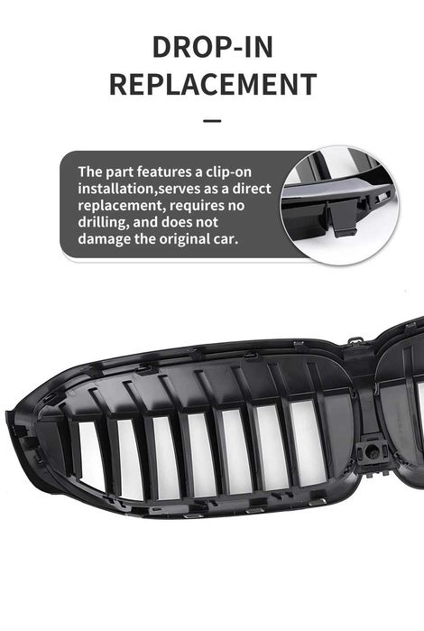 Set Grile Duble M Style Radiator Bara Negru Lucios Bmw Seria 3 G20 G21 2019-2022, NOI