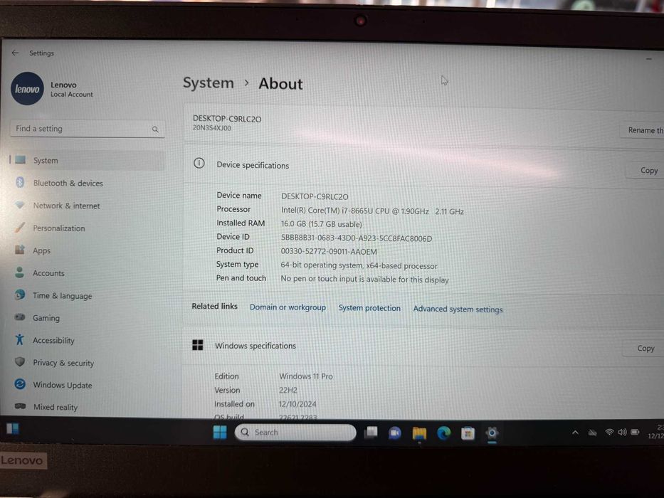 Laptop Lenovo T490 14'' i7-8665U SSD 256Gb-16Gb Ram Factura & Garantie