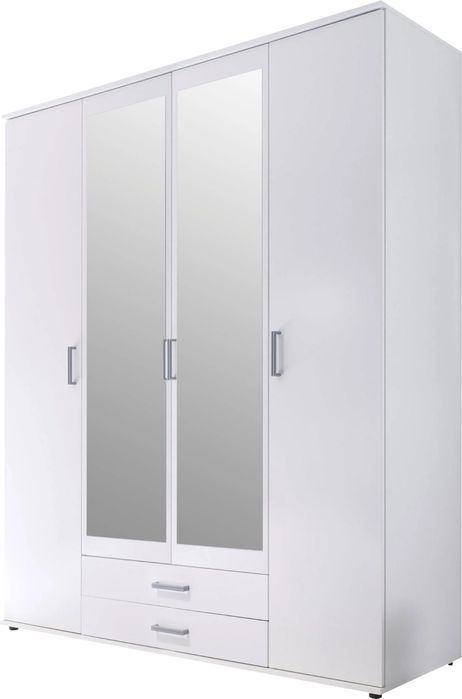 Dulap, alb, 4 uși, cu rafturi și sertare, 159×196 cm