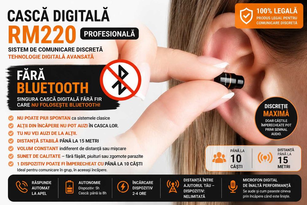 Sistem pentru copiat Profesional Fara Bluetooth - Casca Digitala de copiat 100% Nedetectabila