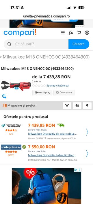 Milwaukee M18 HCC tăietor cabluri