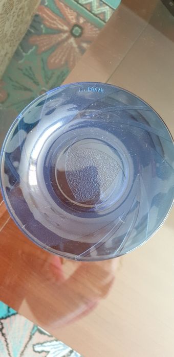 Гравиран сервиз за кафе синьо стъкло.