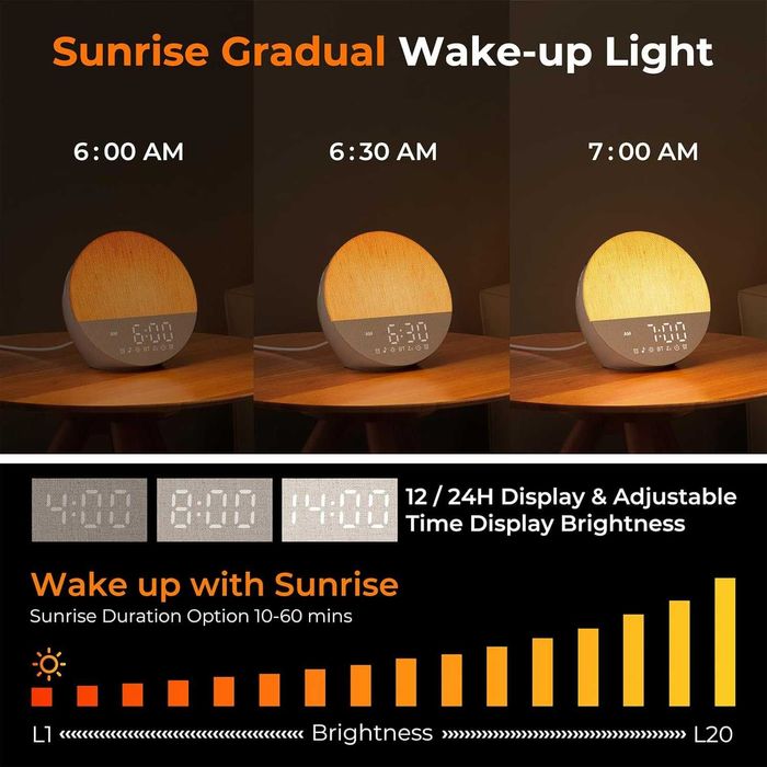 Uwithm Будилник със симулация на изгрев, 18 цвята. Bluetooth