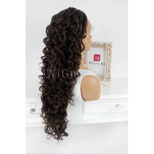 Дълга къдрава тъмнокестенява лейс фронт перука Пенелопе