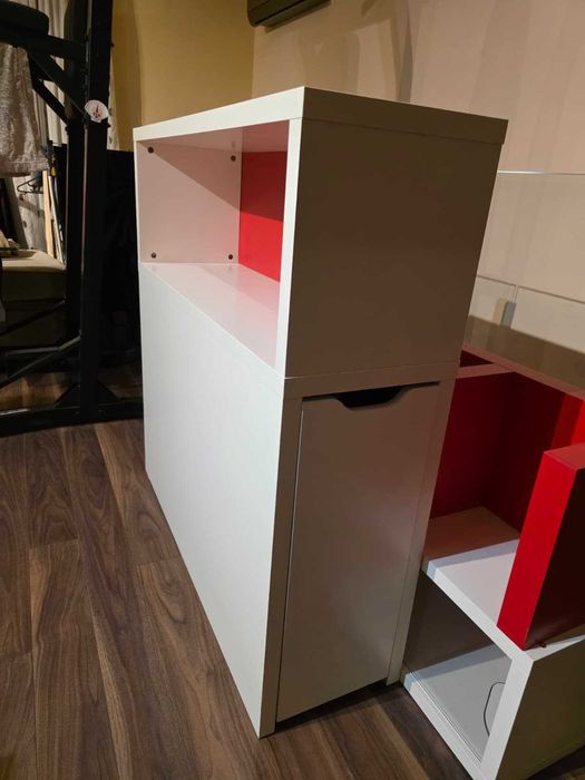 Dulapior Biblioteca 97×30×100 Alb cu Rosu