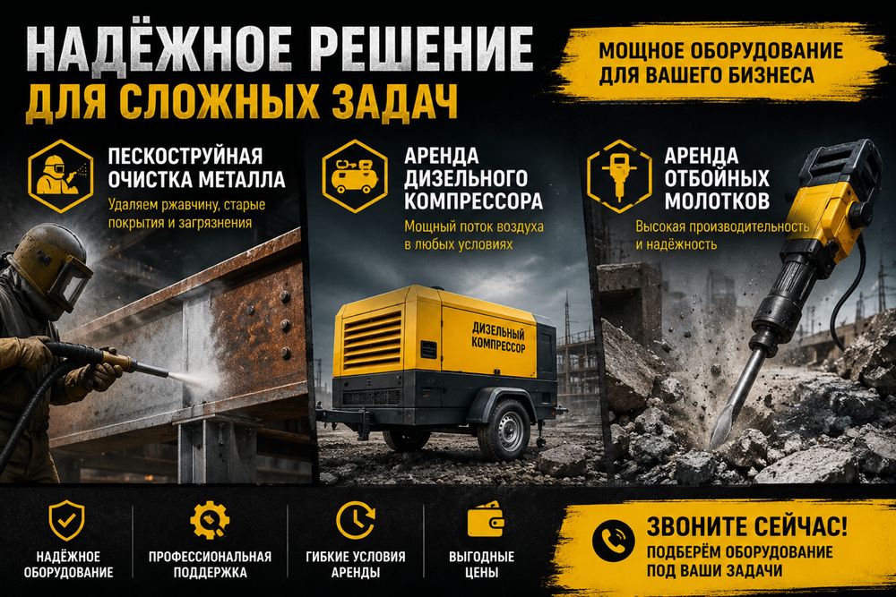 Аренда компрессора 10/10 пескоструйная чистка отбойные молотки